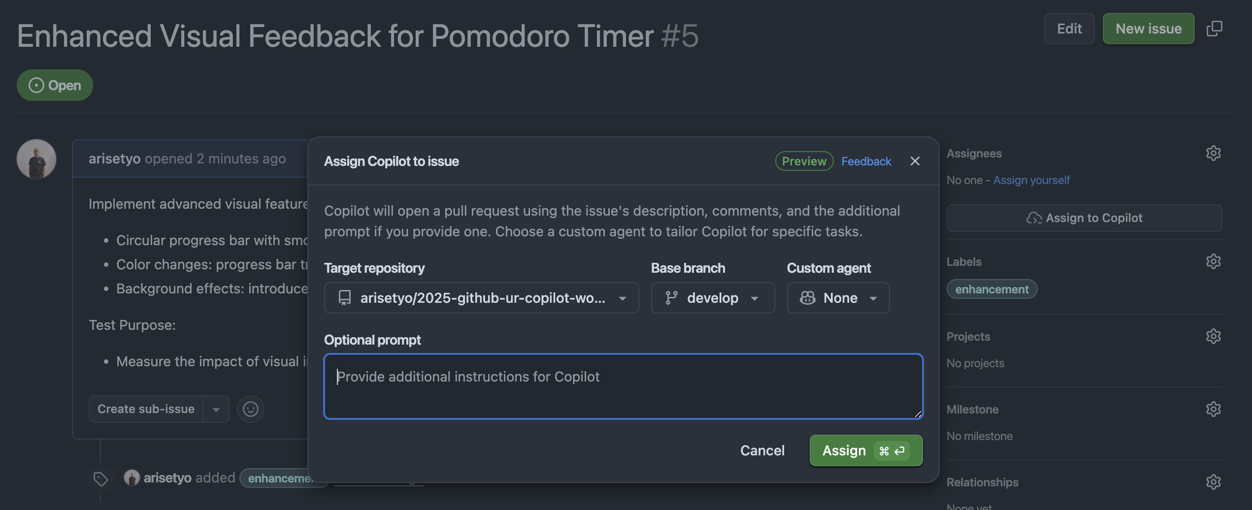 Assign Coding Agent to Issue