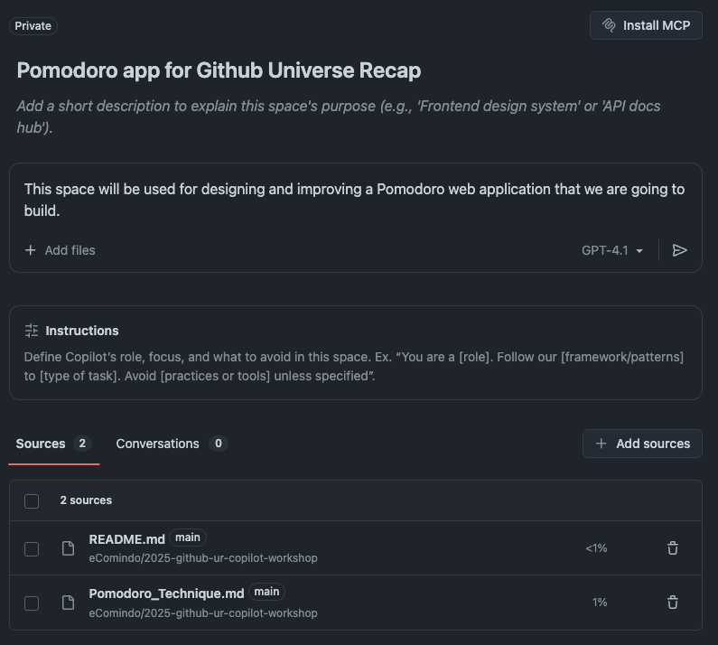 Create a new Copilot space